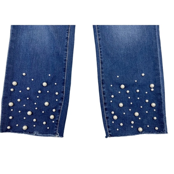 Jag Pull On High Rise Slim Ankle Length Jeans 16 Pearl Details Raw Hem Stretchy - Picture 5 of 9